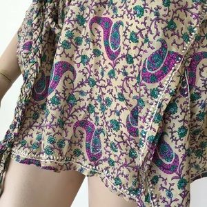 Sundance Silk Caftan Tunic Top Purple Paisley Hearts & Flowers Embroidery M/L